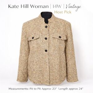 Kate Hill Woman 14W Tweed Blazer Jacket Vintage Wool Blend Fringe Office Career